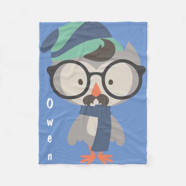 Hipster-Jungen-Herr Cool Owl Baby Fleecedecke (Vorderseite)