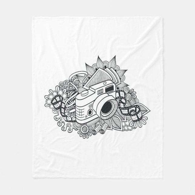Hipster-Kamera-Gekritzel Fleecedecke (Vorderseite)