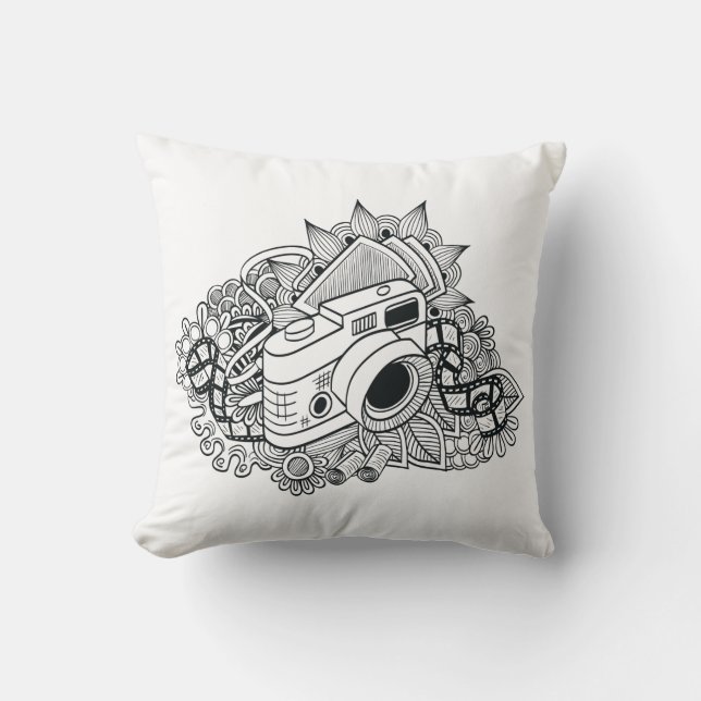 Hipster-Kamera-Gekritzel Kissen (Vorderseite)