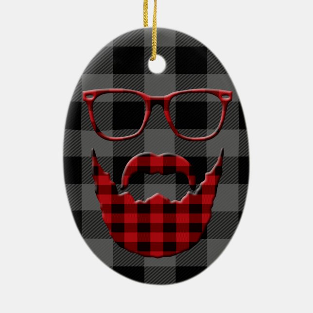 Hipster-karierter Bart Keramik Ornament (Hinten)