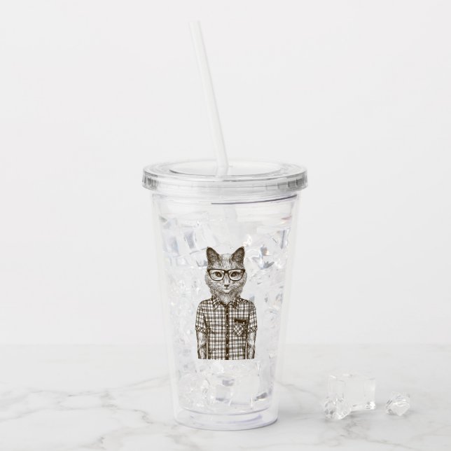 Hipster-Katze Acryltrinkbecher (Vorderseite Ice)