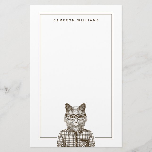 Hipster-Katze | addieren Ihren Namen Briefpapier (Vorderseite)