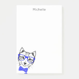 Hipster-Katze blau füge deinen Namen hinzu Post-it Klebezettel