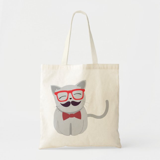 Hipster Katze mit Schnurrbart und Schlips Tragetasche (Vorne)