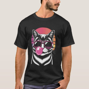 Hipster-Katze mit Sonnenbrille und Bubble-Gum Retr T-Shirt
