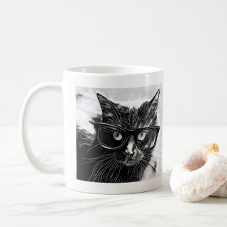 Hipster-Katze! Schwarze Katze mit übergroßen Tasse