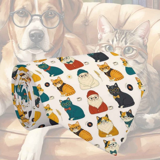 Hipster-Katzen mit Brille Illustrationen Krawatte (Von Creator hochgeladen)