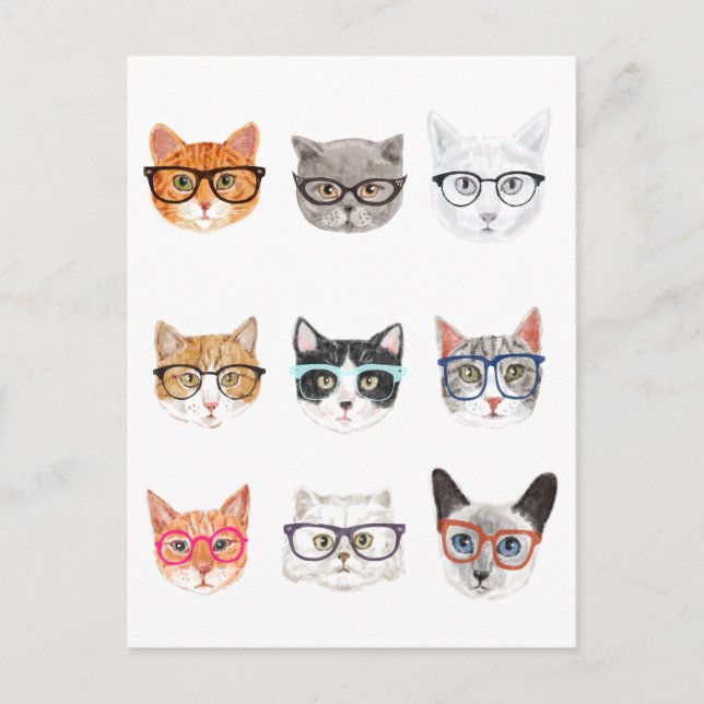 Hipster-Katzen Postkarte (Vorderseite)