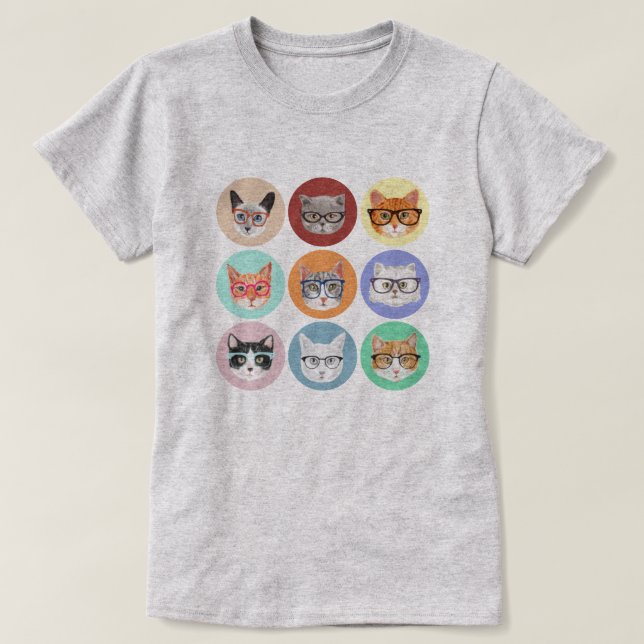 Hipster Katzen T-Shirt (Design vorne)