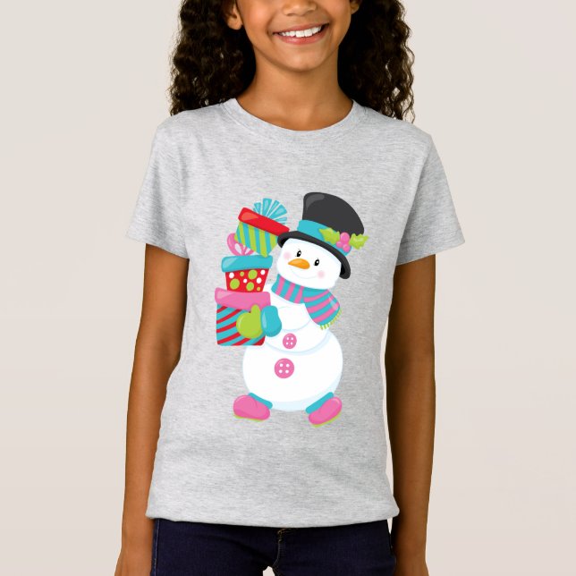Hipster-Kids-Snowman-Saison Weihnachtsgeschenk T-Shirt (Vorderseite)