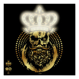 Hipster King Skull König Barbu Schnurrbart Poster