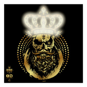 Hipster King Skull König Barbu Schnurrbart Poster