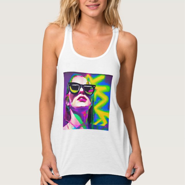 Hipster Lady in Sonnenbrille Moderne Kunst Tank Top (Vorderseite)
