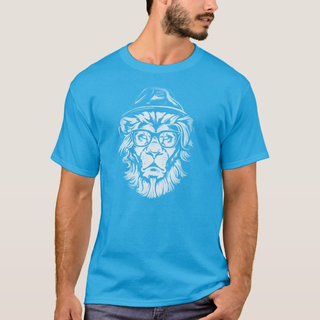 Hipster Lion Blue T-Shirt (Vorderseite)