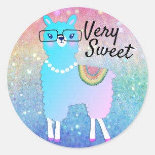 Hipster Llama Rainbow Glitzer Ombre Runder Aufkleber