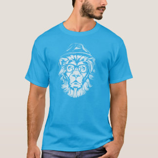 Hipster Löwe Blau T-Shirt