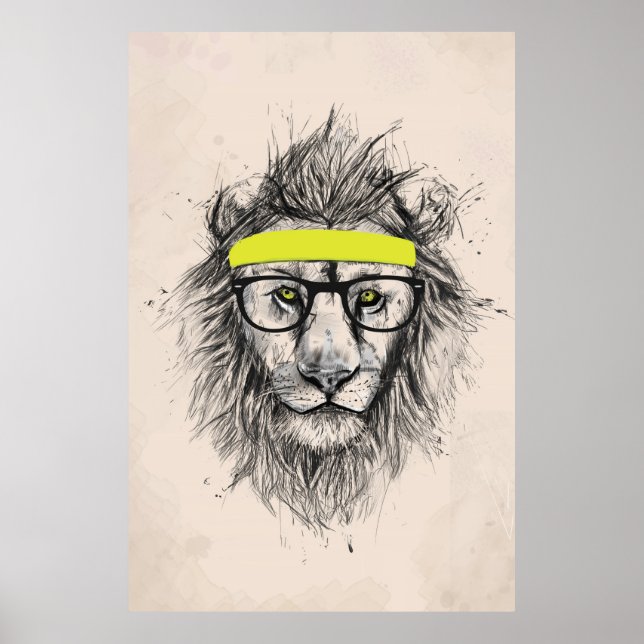 Hipster Löwe (heller Hintergrund) Poster (Vorne)