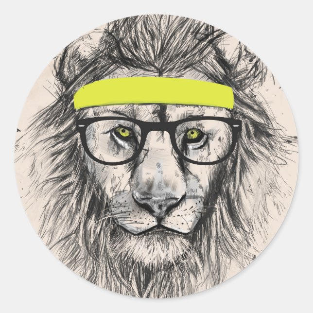Hipster Löwe (heller Hintergrund) Runder Aufkleber (Vorderseite)