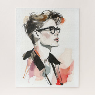 Hipster Man Zeichne Puzzle