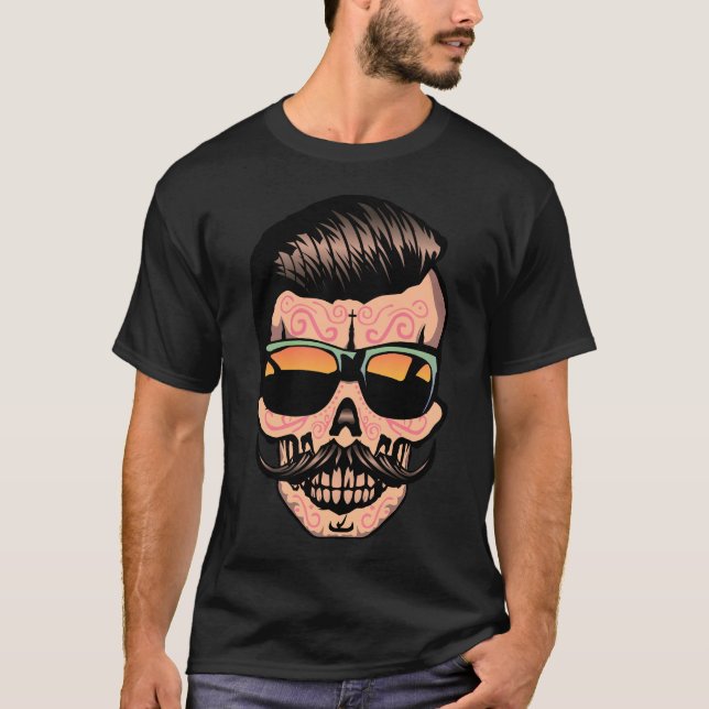 hipster_mexico_kopf_de_mort_crane_moustache_fan T-Shirt (Vorderseite)