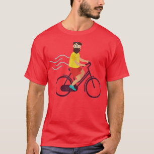 Hipster mit Vollbart auf dem Fahrrad T-Shirt