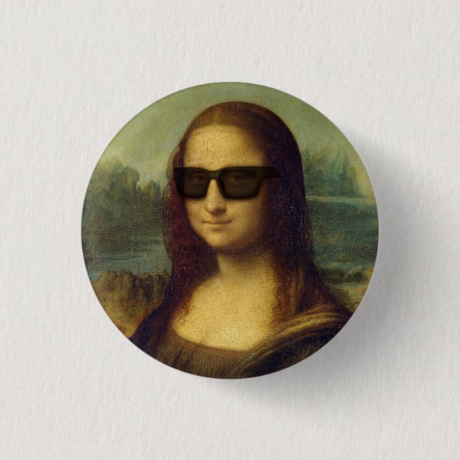 Hipster Mona Lisa im Hipster schattiert Da Vinci Button (Vorderseite)