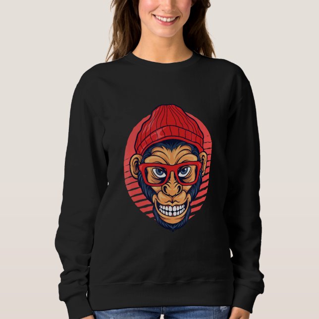 Hipster Monkey Retro Glasses Animal Hippies Freeth Sweatshirt (Vorderseite)