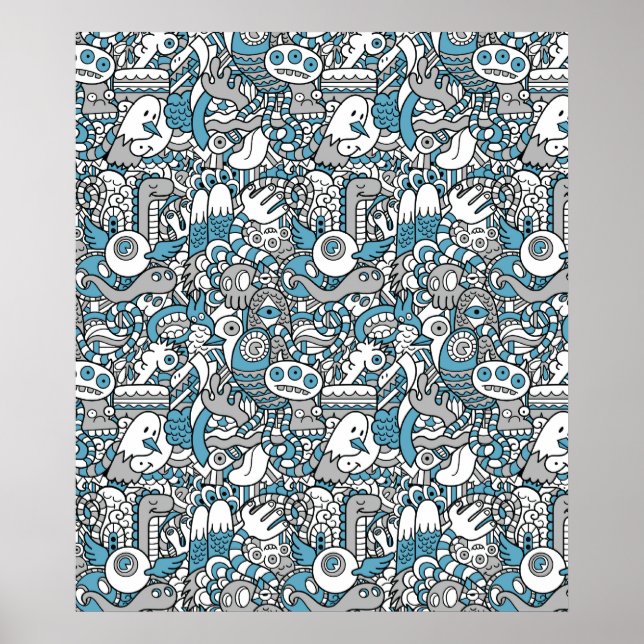 Hipster Monster Doodle Collage Poster (Vorne)