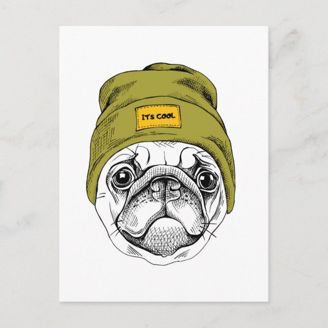 Hipster Mops | Es ist Cool Postkarte (Vorderseite)