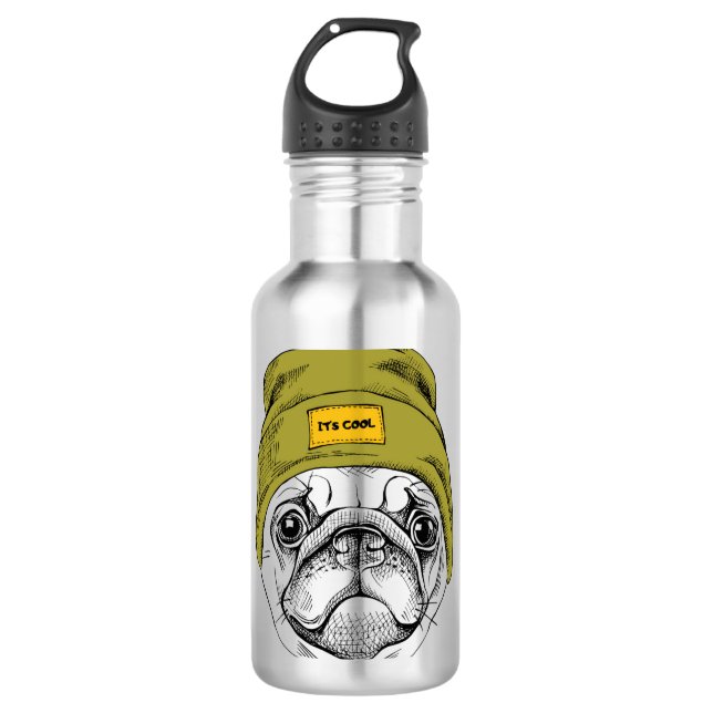 Hipster-Mops | ist es cool Edelstahlflasche (Vorderseite)