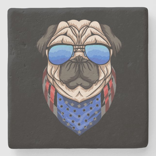 Hipster Mops Sunglasses USA Bandana Steinuntersetzer (Vorderseite)