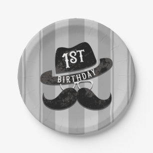 Hipster Mustache Hat Glasses 1. Geburtstag Pappteller