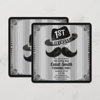 Hipster Mustache Hat Glasses 1. Geburtstag Party Einladung