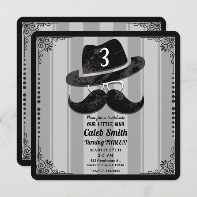 Hipster Mustache Hat Glasses ANY Birthday Party Einladung (Vorne/Hinten)