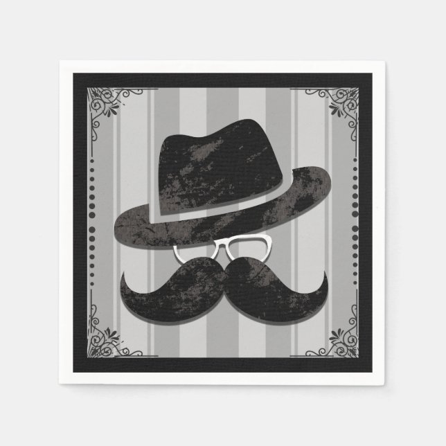 Hipster Mustache Hat Glasses Birthday Party Serviette (Vorderseite)