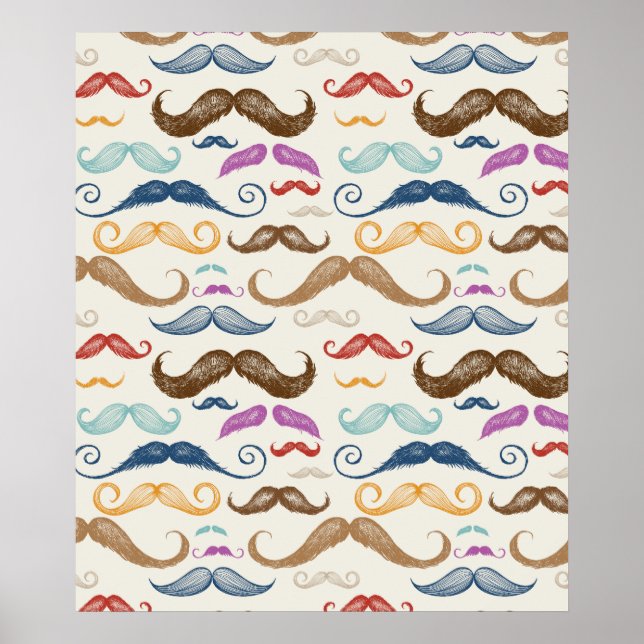 Hipster Mustache Pattern Poster (Vorne)