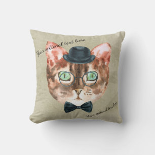 Hipster Nerdy Cat Head Accent Pillow Kissen