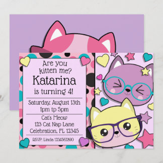 Hipster Nerdy Kitten Cats Girls Geburtstag Einladung