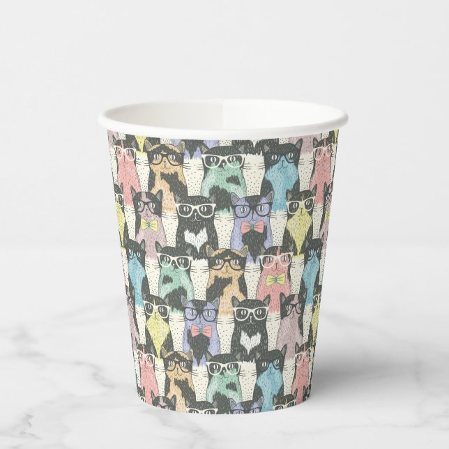 Hipster Niedliche Katzen Muster Pappbecher (Links)