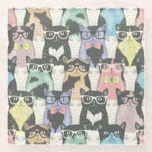Hipster-niedliches Katzen-Muster Glasuntersetzer
