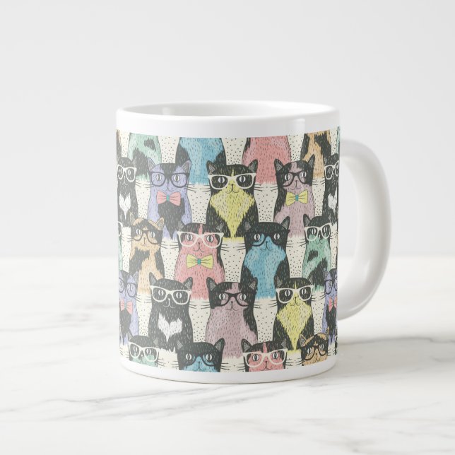 Hipster Niedliches Katzen Muster Jumbo-Tasse (Vorderseite Rechts)