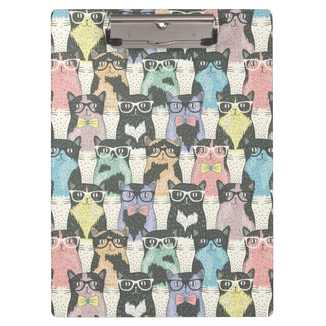 Hipster-niedliches Katzen-Muster Klemmbrett (Vorderseite)