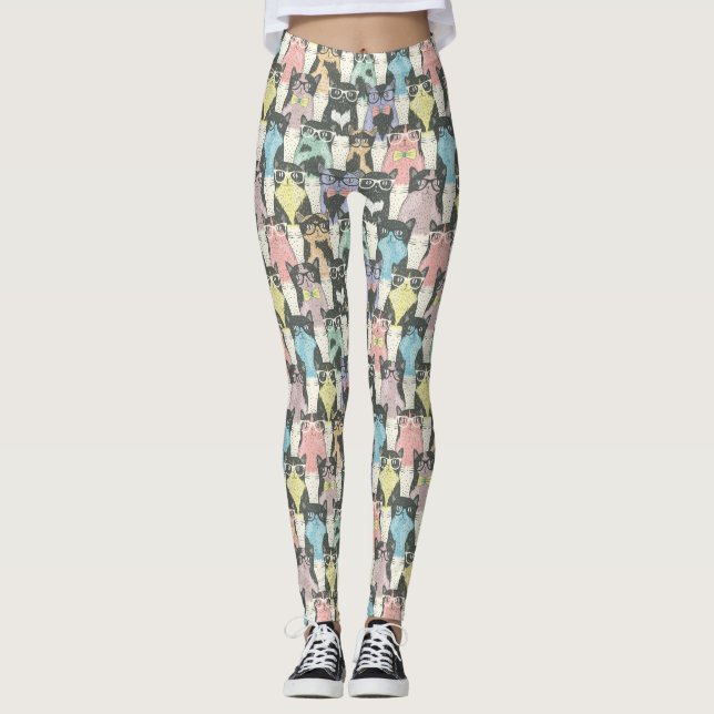 Hipster-niedliches Katzen-Muster Leggings (Vorderseite)