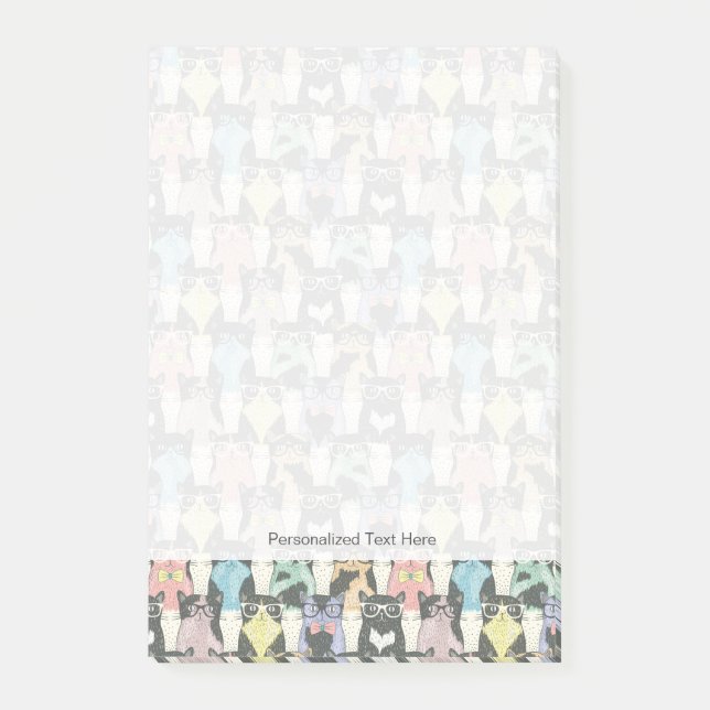 Hipster Niedliches Katzen Muster Post-it Klebezettel (Vorderseite)