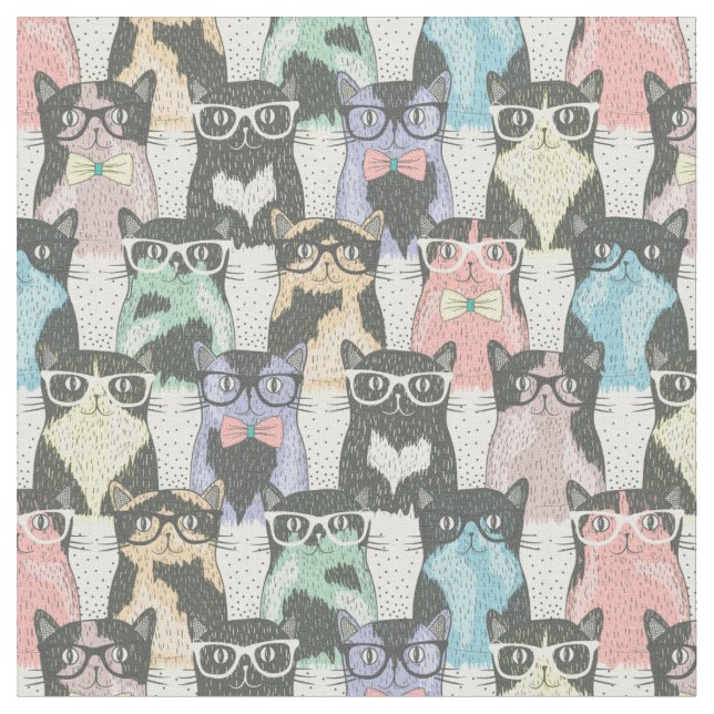 Hipster-niedliches Katzen-Muster Stoff (Nahaufnahme)