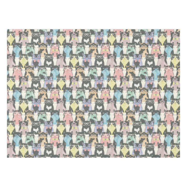 Hipster-niedliches Katzen-Muster Tischdecke (Vorderseite (Horizontal))