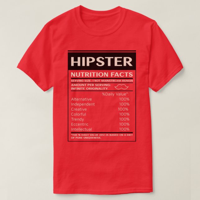 Hipster Nutrition Fakten T-Shirt (Design vorne)