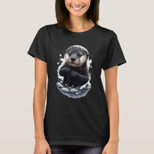 Hipster Otter Fluss Lieben im Schnee gleiten T-Shirt