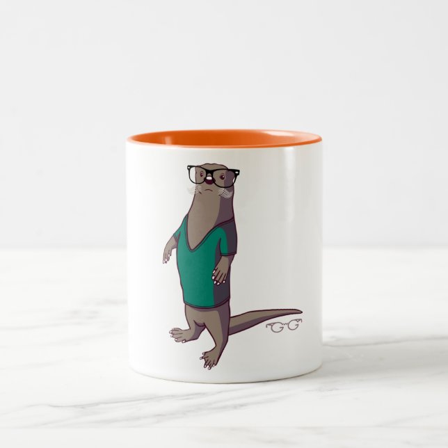 Hipster-Otter-Tasse (ohne Text) Zweifarbige Tasse (Mittel)