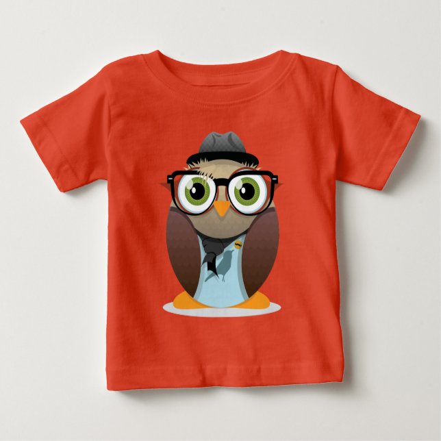 Hipster Owl kleiner Druck Baby T-shirt (Vorderseite)